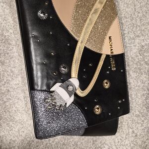 Rare Michael Kors Rocket Ship Black, Gold, and Silver Clutch